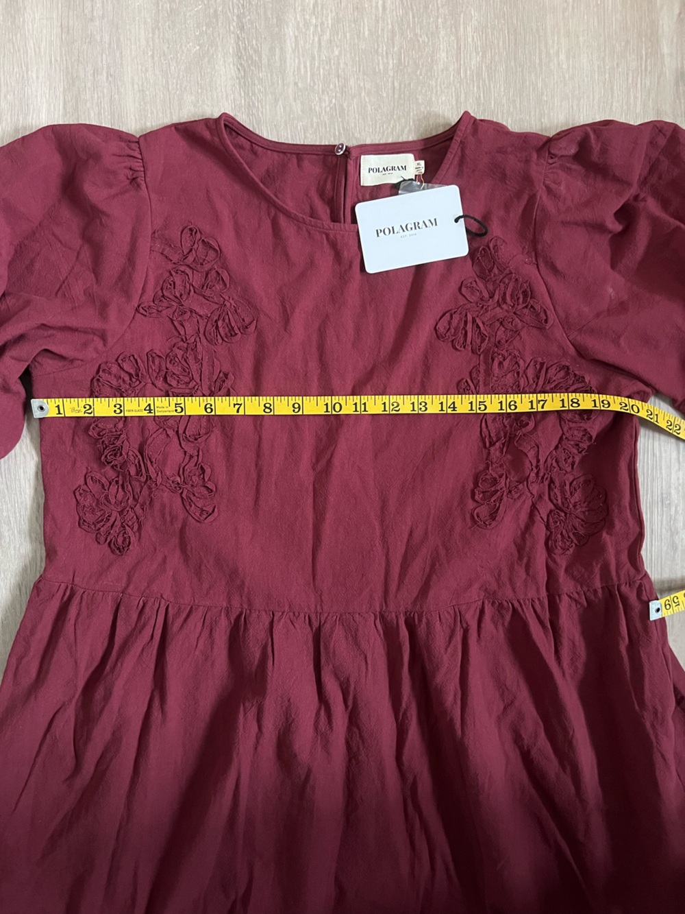 Polagram Deep Wine Red Dress with Puff Sleeve Detail XL NWT cotton blend - Picture 3 of 6